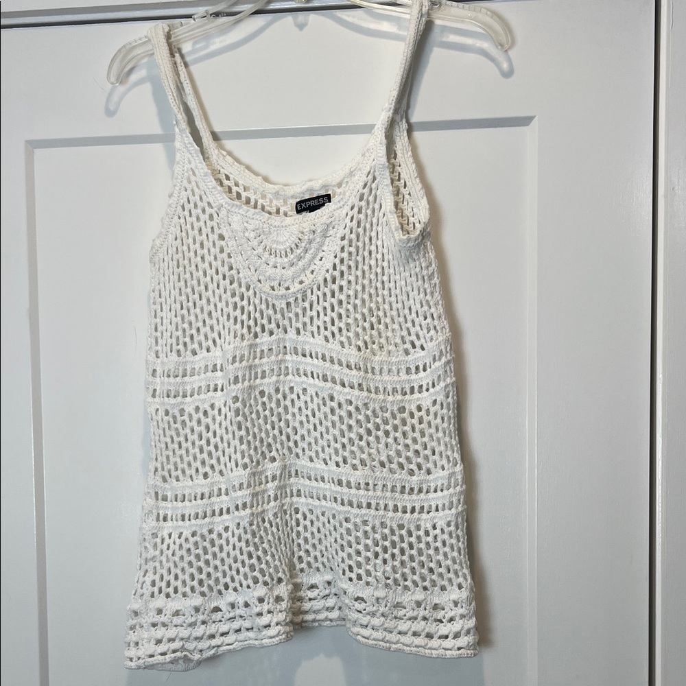 Express White Crochet Tank with Scoop Neck size medium.